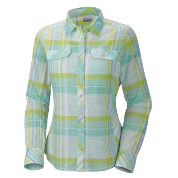 Columbia Camp Henry Shirt Tippet Plaid Roll-up Sleeve Casual Gauzy Hiking NWT 1X - Picture 1 of 16